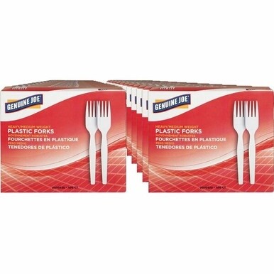 Genuine Joe Heavyweight White Plastic Forks - 100 / Box - 40/Carton - Disposable - White