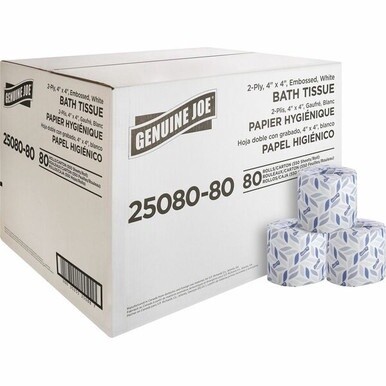 Genuine Joe Embossed Roll Bath Tissue - 2 Ply - 4&quot; x 4&quot; - 550 Sheets/Roll - 1.63&quot; Core - White - Soft, Absorbent, Perforated - For Restroom - 80 / Carton