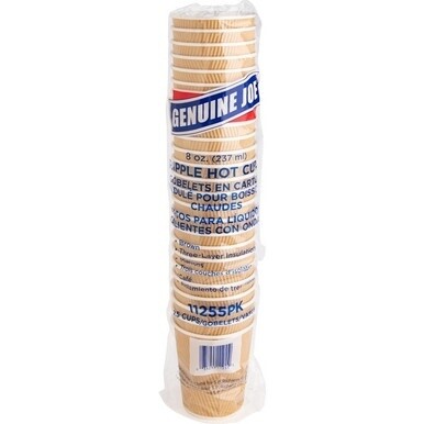 Genuine Joe 8 oz Rippled Hot Cups - 25.0 / Pack - 5 / Bundle - Brown - Hot Drink, Beverage