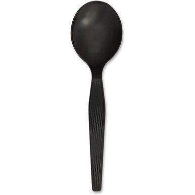 Genuine Joe Heavyweight Disposable Soup Spoons - 1 Piece(s) - 1000/Carton - Soup Spoon - 1 x Soup Spoon - Disposable - Textured - Black