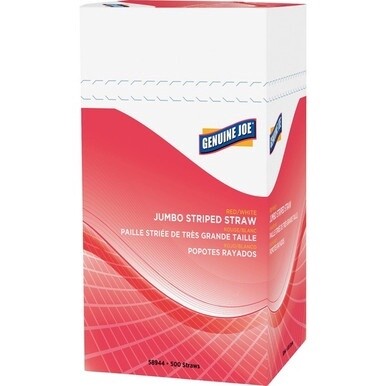 Genuine Joe Jumbo Striped Straws - 7.8&quot; Length - Plastic - 500 / Box - Red, White