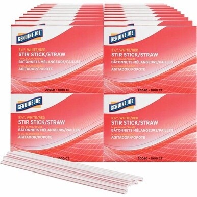 Genuine Joe 5-1/2&quot; Plastic Stir Stick/Straws - 5.5&quot; Length - Plastic - 40 / Carton - White