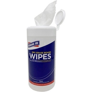 Genuine Joe Dry Erase Board Cleaning Wipes - 5.90" Width x 8.25" Length - Used as Shadow Remover, Ghost Remover - Non-toxic, Low Odor - White - 50 / Tub