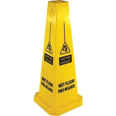 Genuine Joe Bright 4-sided Caution Safety Cone - 1 Each - English, Spanish - 10&quot; Width x 24&quot; Height x 10&quot; Depth - Cone Shape - Stackable - Industrial - Polypropylene - Yellow