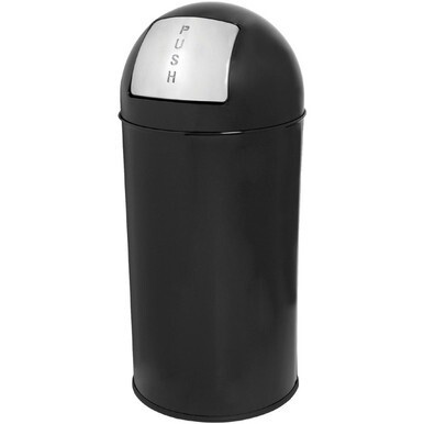 Genuine Joe Push Open Round Top Receptacle - 12 gal Capacity - Round - 29.2&quot; Height x 14.8&quot; Diameter - Black - 1 Each