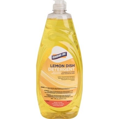 Genuine Joe Dish Detergent - For Pot - Concentrate - 38 fl oz (1.2 quart) - Lemon Scent - 1 Each - Heavy Duty - Yellow