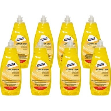 Genuine Joe Dish Detergent - For Pot - Concentrate - 38 fl oz (1.2 quart) - Lemon Scent - 8 / Carton - Heavy Duty - Yellow
