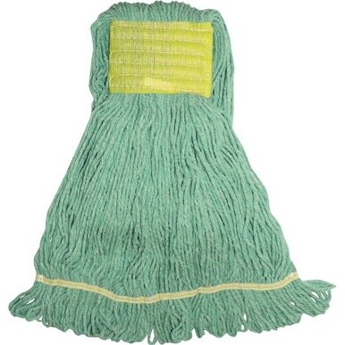 Genuine Joe Wide Band Small Mophead - Rayon, Cotton, Rayon - Green Tint - 1Each