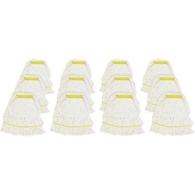 Genuine Joe Narrow Band Small Mophead - Rayon, Cotton - White - 12 / Carton