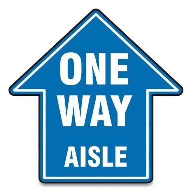 Slip-Gard Social Distance Floor Signs, 12 x 12, &quot;One Way Aisle&quot;, Blue, 25/Pack