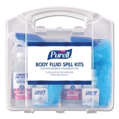 Body Fluid Spill Kit, 4.5&quot; x 11.88&quot; x 11.5&quot;, One Clamshell Case with 2 Single Use Refills/Carton