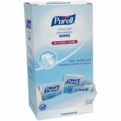 PURELL&amp;reg; Cottony Soft Sanitizing Wipes - 5" x 7" - White - Soft, Moist, Textured, Individually Wrapped - For Hand - 120 Per Box - 120 / Box