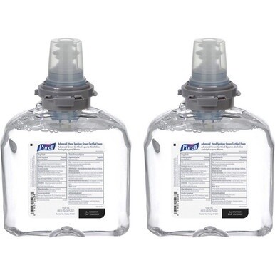 PURELL&amp;reg; Hand Sanitizer Foam Refill - Fragrance-free Scent - 40.6 fl oz (1200 mL) - Hand - Clear - Dye-free, Fragrance-free - 2 / Carton