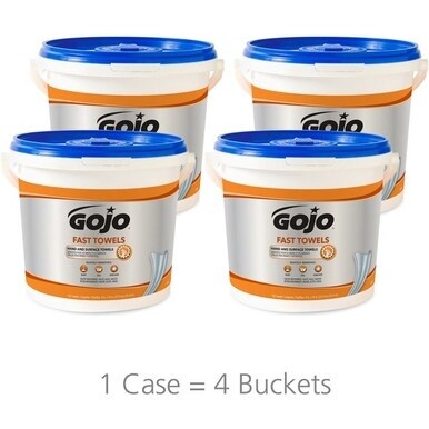 Gojo&amp;reg; Fast Towels Bucket - Fresh Citrus - 130 Sheets - Blue, Clear - Moisturizing, Non-irritating, Heavy Duty, Cleaning - For Multipurpose - 130 Per Bucket - 4 / Carton