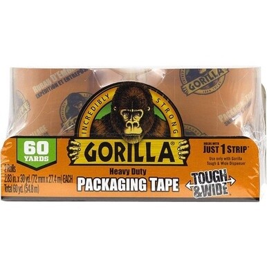 Gorilla Heavy-Duty Tough &amp; Wide Shipping/Packaging Tape - 30 yd Length x 2.83&quot; Width - 3&quot; Core - 2 / Pack - Clear
