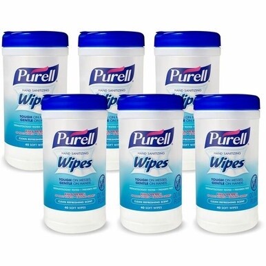 PURELL&amp;reg; Clean Scent Hand Sanitizing Wipes - Clean - White - Durable, Alcohol-free - For Hand, Multi Surface - 40 Per Canister - 6 / Carton