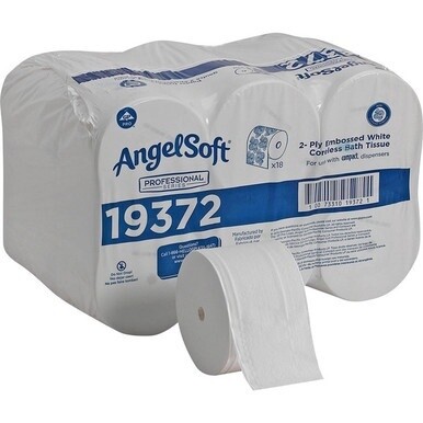 Angel Soft Professional Series Premium Embossed Coreless Toilet Paper - 2 Ply - 3.85&quot; x 4.05&quot; - 1125 Sheets/Roll - White - For Restroom - 18 / Carton