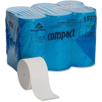 Compact Coreless Recycled Toilet Paper - 2 Ply - 4.05&quot; x 3.85&quot; - 1500 Sheets/Roll - 5.75&quot; Roll Diameter - White - Soft - 18 / Pack