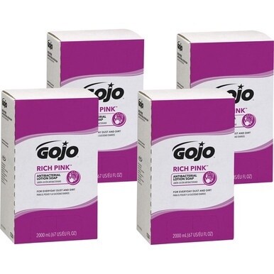 Gojo&amp;reg; Rich Pink Antibacterial Lotion Soap Refill - 67.6 fl oz (2 L) - Soil Remover - Antibacterial - 4 / Carton