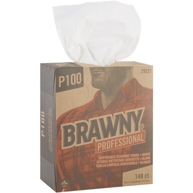 Brawny&amp;reg; Professional P100 Disposable Cleaning Towels - 12.50" Length x 8" Width - 148 / Box - 20 / Carton - White