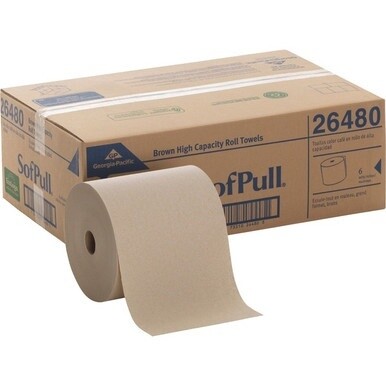 SofPull Mechanical Recycled Paper Towel Rolls - 1 Ply - 7.87&quot; x 1000 ft - 7.80&quot; Roll Diameter - Brown - Paper - Soft, Absorbent, Nonperforated - For Healthcare, Office Building - 6 / Carton