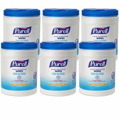 PURELL&amp;reg; Sanitizing Wipes - White - Durable, Lint-free - For Hand, General Purpose, Hand - 270 Per Canister - 6 / Carton