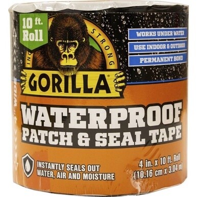 Gorilla Waterproof Patch &amp; Seal Tape - 10 ft Length x 4&quot; Width - 1 Each - Black