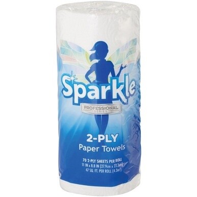 Sparkle Professional Series&amp;reg; Paper Towel Roll by GP Pro - 2 Ply - 8.80" x 11" - 70 Sheets/Roll - White - Paper - Long Lasting, Absorbent, Individually Wrapped, Perforated - For Multipurpose, Hand 