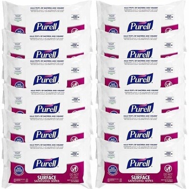 PURELL&amp;reg; Foodservice Surface Sanitizing Wipes - White - Pre-moistened, Easy to Use, Chemical-free, Fragrance-free, Portable, Resealable - For Food Service - 72 Per Packet - 12 / Carton