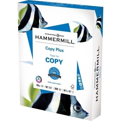 Hammermill Copy Plus Paper - White - 92 Brightness - Letter - 8 1/2" x 11" - 20 lb Basis Weight - 75 g/m&amp;#178; Grammage - 5 / Carton - Acid-free, ColorLok Technology, Jam-free - White