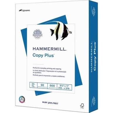 Hammermill Copy Plus Paper - White - 92 Brightness - Letter - 8 1/2&quot; x 11&quot; - 20 lb Basis Weight - 500 / Ream - Acid-free, Quick Drying - White