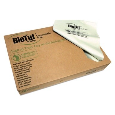 Biotuf Compostable Can Liners, 30 gal, 0.88 mil, 30&quot; x 39&quot;, Green, 25 Bags/Roll, 6 Rolls/Carton