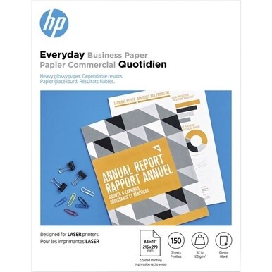 HP 32 lb. Laser Printer Paper - 95 Brightness - Letter - 8 1/2&quot; x 11&quot; - 32 lb Basis Weight - 120 g/m&amp;#178; Grammage - Glossy - 1 / Pack - White