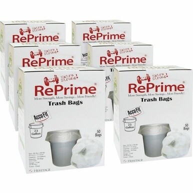 Heritage Accufit RePrime Trash Bags - 23 gal Capacity - 28" Width x 45" Length - 0.90 mil (23 Micron) Thickness - Low Density - Clear - Linear Low-Density Polyethylene (LLDPE) - 6/Carton - 50 Per Box 