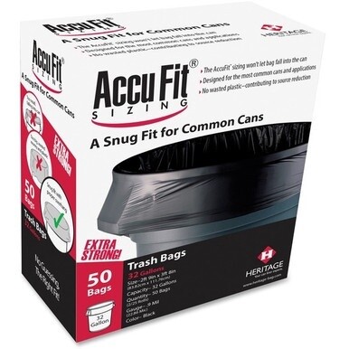 Heritage Accufit Reprime 32 Gallon Can Liners - 32 gal Capacity - 33" Width x 44" Length - 0.90 mil (23 Micron) Thickness - Low Density - Black - Linear Low-Density Polyethylene (LLDPE) - 6/Carton - 5