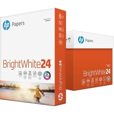 HP Papers BrightWhite24 Office Paper - White - 100 Brightness - Letter - 8 1/2&quot; x 11&quot; - 24 lb Basis Weight - 500 / Ream - Quick Drying, Smear Resistant - White