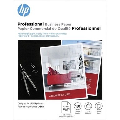 HP Glossy Brochure Paper - White - 97 Brightness - Letter - 8 1/2" x 11" - 52 lb Basis Weight - 200 g/m&amp;#178; Grammage - Smooth, Glossy - 150 / Pack - White