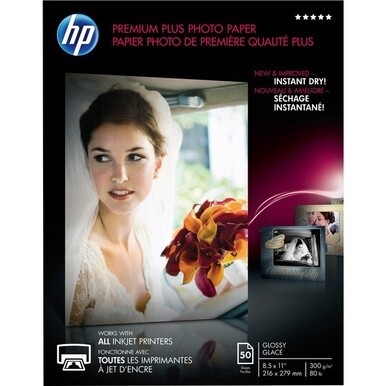 HP Premium Plus 11.5 mil Photo Paper - Letter - 8 1/2&quot; x 11&quot; - 80 lb Basis Weight - Glossy - 50 / Pack - Smudge Proof, Water Resistant, Quick Drying, Fade Resistant - White
