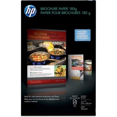 HP Glossy Inkjet Brochure Paper - White - 98 Brightness - Ledger/Tabloid - 11&quot; x 17&quot; - 48 lb Basis Weight - Glossy - 1 / Pack - White