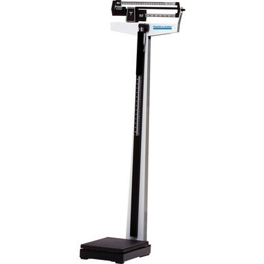 Health o Meter Dual-Reading Beam Scale - 390 lb / 180 kg Maximum Weight Capacity - 84&quot; Maximum Height Measurement - Black, Silver