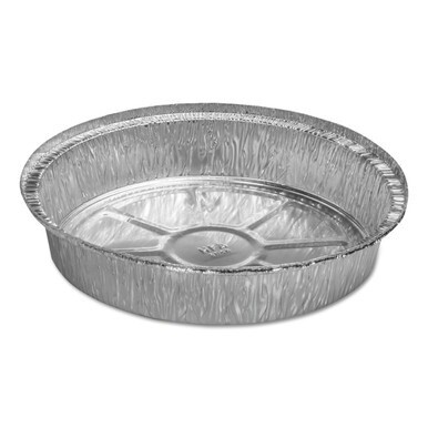 Round Aluminum Container with Lid, 48 oz, 9&quot; Diameter x 1.66&quot;h, Silver, 500/Carton