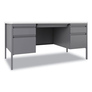 Teachers Pedestal Desks, Left and Right-Hand Pedestals: Box/File Drawer Format, 60&quot; x 30&quot; x 29.5&quot;, White/Platinum