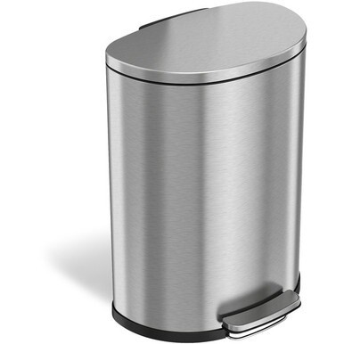 HLS Commercial 13-gallon Soft Step Trash Can - 13 gal Capacity - Half-round - Smooth, Foot Pedal, Fingerprint Proof, Removable Inner Bin, Durable - 26.4&quot; Height x 19.8&quot; Width - Stainless Steel, Plasti