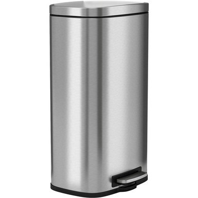 HLS Commercial Fire-Rated Soft Step Trash Can - 8 gal Capacity - Pedal Control, Handle, Durable, Smooth, Lid Closure, Fingerprint Proof, Fire Retardant, Removable Inner Bin - 25&quot; Height x 13.7&quot; Width 