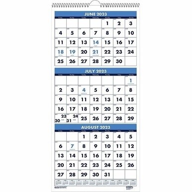 House of Doolittle Three-month Vertical Academic Wall Calendar - Academic - Julian Dates - Monthly - 14 Month - June 2023 - July 2024 - 3 Month Single Page Layout - Wire Bound - Teal - Paper - 8&quot; Heig