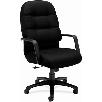 HON Pillow-Soft Executive High-Back Chair | Center-Tilt | Fixed Arms | Black Fabric - Black Memory Foam, Polyester Seat - Black Foam, Polyester Back - Black Frame - High Back - 5-star Base - Armrest -