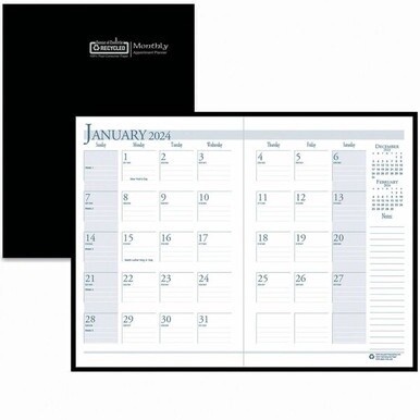 House of Doolittle Compact Economy Monthly Planner - Julian Dates - Monthly - 14 Month - December 2023 - January 2025 - 1 Month Double Page Layout - 10" x 7" Block - Sewn - Black - Leatherette - Black