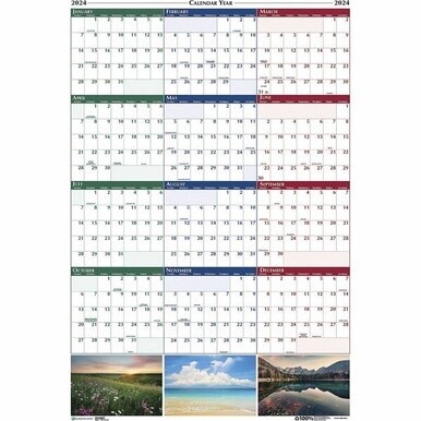 House of Doolittle Earthscapes Scenic Wipe-off Wall Planner - Julian Dates - Yearly - 1 Year - January 2024 - December 2024 - 32" x 48" Sheet Size - 1.13" x 1.38" Block - Multi - Paper - Laminated, Er