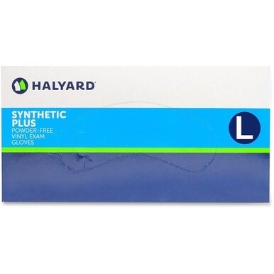 Halyard Synthetic Plus PF Vinyl Exam Gloves - Polymer Coating - Large Size - For Right/Left Hand - Clear - Latex-free, Non-sterile - 100 / Box - 9.50" Glove Length