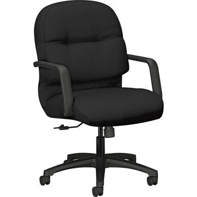 HON Pillow-Soft Mid-Back Chair | Center-Tilt | Fixed Arms | Black Fabric - Black Memory Foam, Polyester Seat - Black Foam, Polyester Back - Black Frame - Mid Back - 5-star Base - 1 Each
